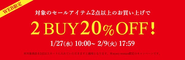 対象のアイテム、2点以上のお買い上げで20%OFF！