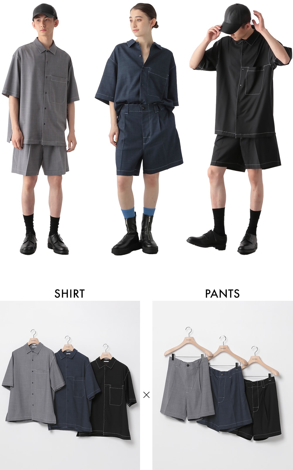 【ISSEY MIYAKE関連大量出品】ラインステッチ　光沢ハーフパンツ