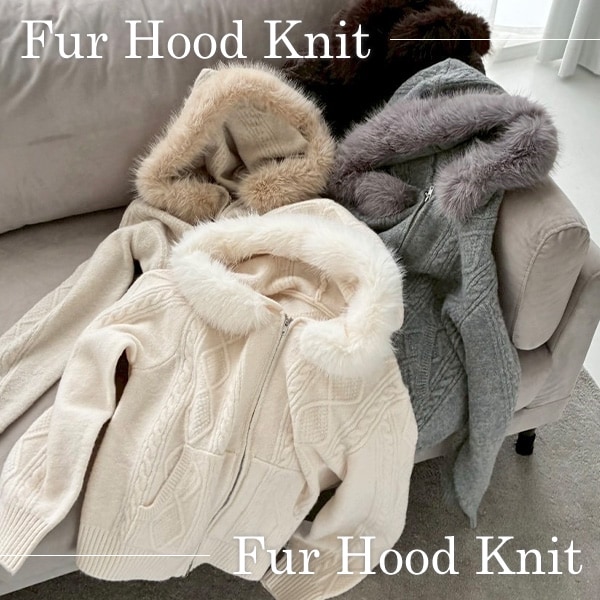 ファーフードニット