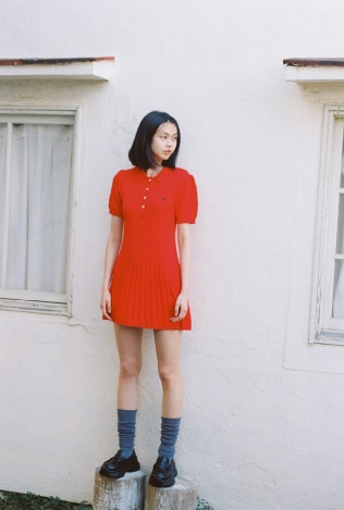 look 5. The vivid red makes me lovely.
