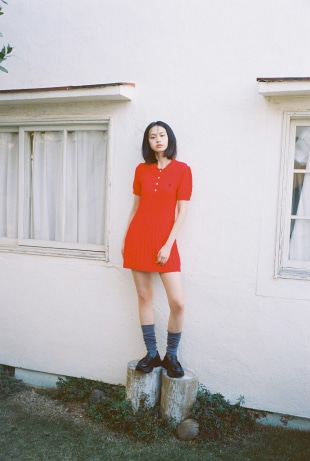 look 5. The vivid red makes me lovely.