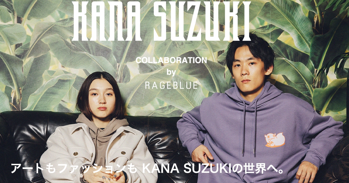 秋冬 RAGE BLUE KANA SUZUKI コラボ プリント ロンT RAGEBLUE（レイジブルー）の「KANA SUZUKIコラボ裏毛スウェット