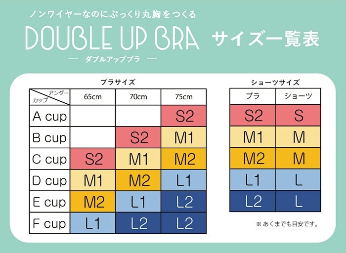 ダブルアップブラサイズ表